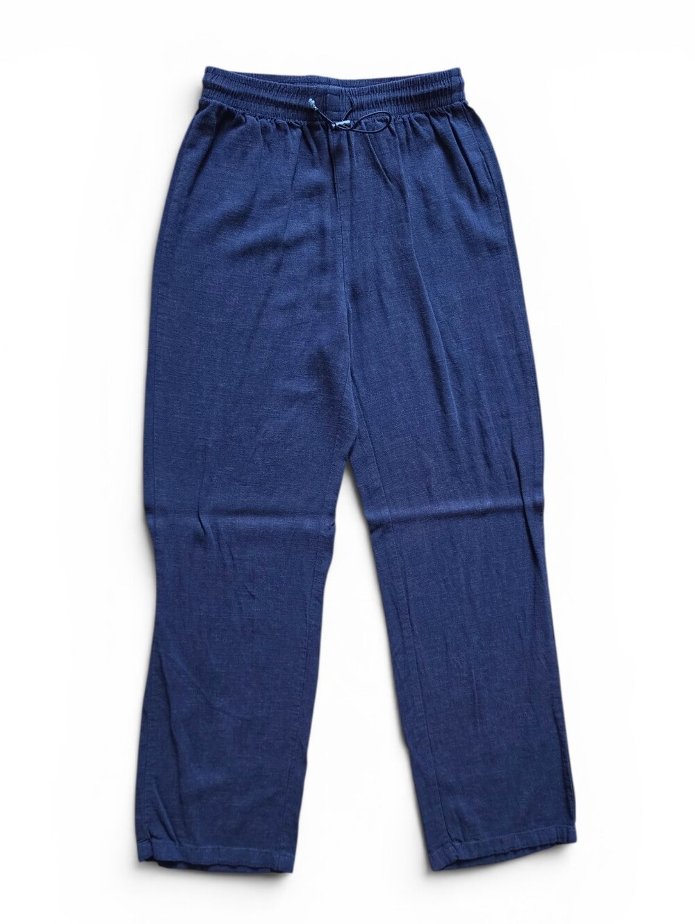 SHEIN PETITE Navy Linen Blend Drawstring Straight Leg Pants - Size XS